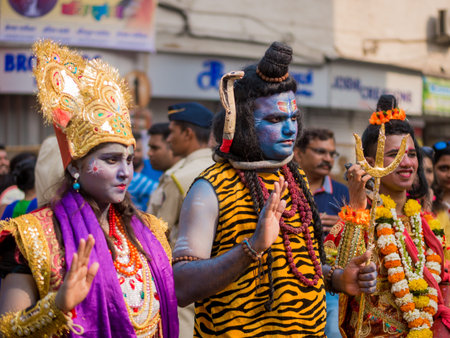 Mumbai, India - March 18, 2018: Hindu New Year Parade (Gudhi Padva) is an annual parade on the...