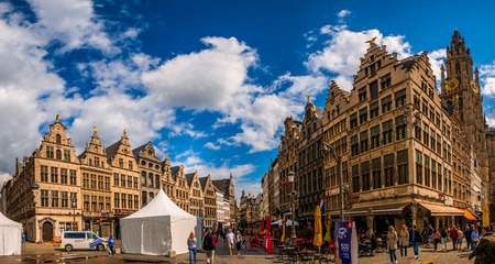 Antwerp, Belgium - August 25, 2018 : Market square and Cathedral of Our Lady,Cityscape of Antwerp, the capital of Antwerp province in Flanders and most populous city proper in Belgium.のeditorial素材