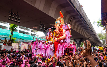 Mumbai, India - September 23,2018: Thousands of devotees bid adieu to Lord Ganesha in Mumbai during...