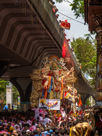 Mumbai, India - September 23,2018: Thousands of devotees bid adieu to Lord Ganesha in Mumbai during Ganesh Visarjan which marks the end of the ten-day-long Ganesh Chaturthi festival.のeditorial素材
