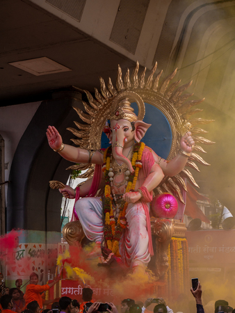 Mumbai, India - September 23,2018: Thousands of devotees bid adieu to Lord Ganesha in Mumbai during Ganesh Visarjan which marks the end of the ten-day-long Ganesh Chaturthi festival.のeditorial素材