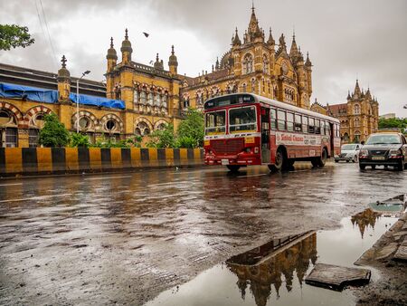 MUMBAI, INDIA - JUNE 10, 2017 : Chhatrapati Shivaji Terminus railway station (CSTM), is a historic railway station and a UNESCO World Heritage Site in Mumbai, Maharashtra, Indiaのeditorial素材
