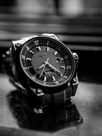 Mumbai, India - June 23, 2018 : The close up of The close up of Citizen Eco-Drive watch watch, a...