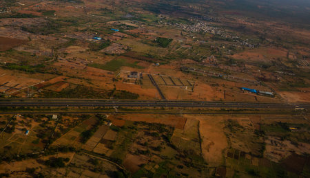 Aerial view of Hyderabad city from airplane