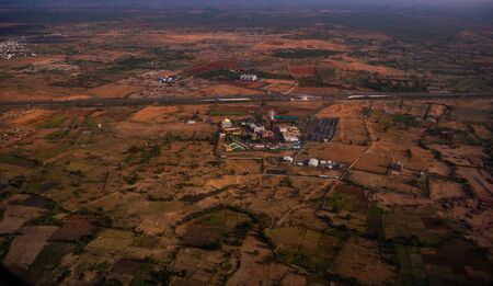 Aerial view of Hyderabad city from airplaneの写真素材