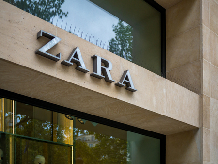 Paris, France - August 15, 2018 : Zara store in Paris. Zara is an Spanish clothing and accessories retailer.のeditorial素材
