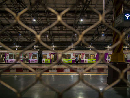 Mumbai, India - January 26, 2020 : Deserted platform and local trains during lockdown in Mumbai due to corona pandemicのeditorial素材