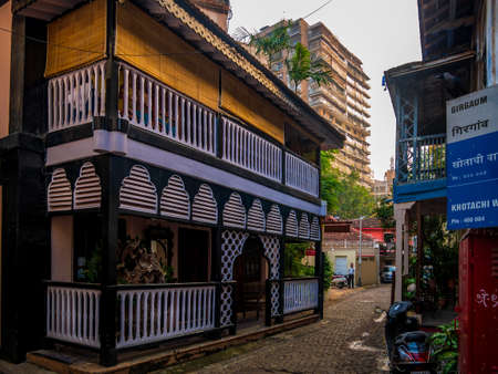 Mumbai, India - November 11,2019 : Heritage houses in a lane of Khotachiwadi at south Mumbaiのeditorial素材