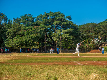 Mumbai, India - December 14, 2019: Indias most famous sport Cricket practiced by kids at local...