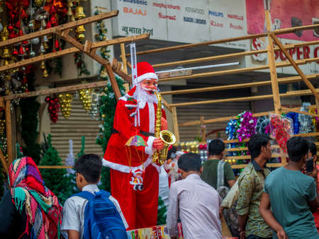 Mumbai, India - December 18, 2019: Christmas Santa statue located at Mumbai local marketのeditorial素材