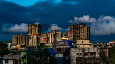 Mumbai, India - July 26, 2020 : Mumbai Cityscape, Tall residential buildings and small buildings...