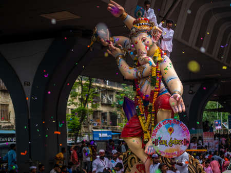 Mumbai, India - September 12,2019 : Thousands of devotees bid adieu to tallest Lord Ganesha in Mumbai during Ganesh Visarjan which marks the end of the ten-day-long Ganesh Chaturthi festival.のeditorial素材