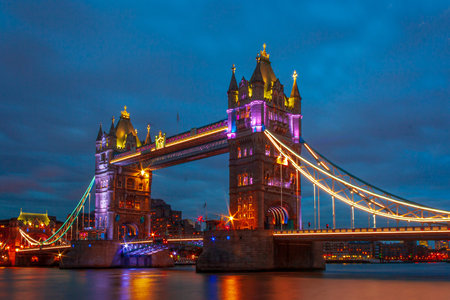 London, United Kingdom - June 27, 2015 :Tower bridge, iconic symbol of London, beautifully lit...
