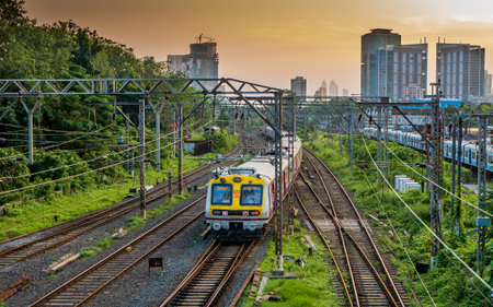 MUMBAI, INDIA - October 17, 2020 : Mumbai Suburban Railway, one of the busiest commuter rail systems...