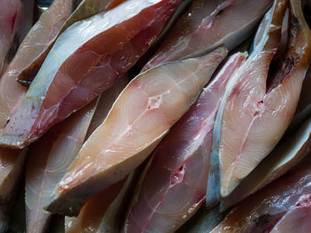 Raw Pomfret fish. Close up of slices of india fish pomfret.の写真素材