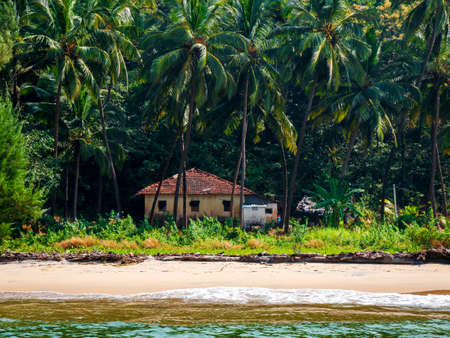 Indian house with traditional roof design at beach side of Maharashtra, Indiaの写真素材