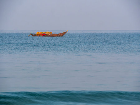 Empty Fisherman boat in Arabian Sea at Coastal Maharashtra, Sindhudurgaの写真素材