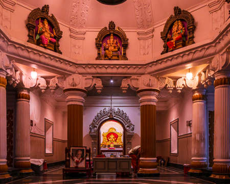Malvan, INDIA - December 19, 2021 : Beautiful interiors of Lord Ganesha temple located at Konkan, Coastal side of Maharashtraのeditorial素材