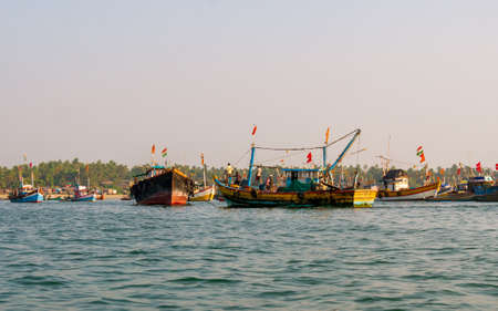 Sindhudurg, INDIA - December 23, 2021 : Troller type fishing boat at coastal maharashtra region.Â SindhudurgÂ  district listed in 30 favorite tourist destination around the world.のeditorial素材