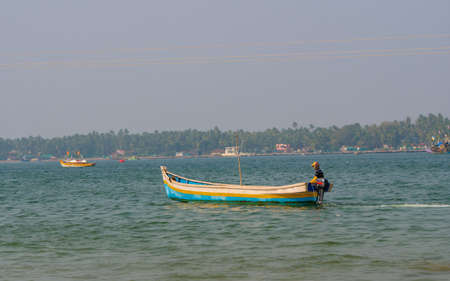 Sindhudurg, INDIA - December 23, 2021 : Fisherman boat in Arabian Sea at Coastal Maharashtra, Sindhudurgaのeditorial素材
