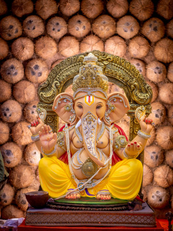 Beautifully decorated Statue of Lord Ganesha during auspicious Ganesh festival