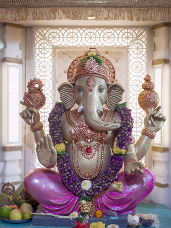 Beautifully decorated Statue of Lord Ganesha during auspicious Ganesh festival