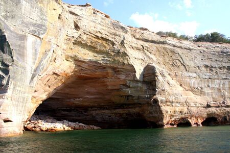 PICTURED ROCKS ON SUPERIOR LAKE IN MICHIGANの写真素材