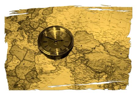 Antique Clock And Torn Mapの写真素材