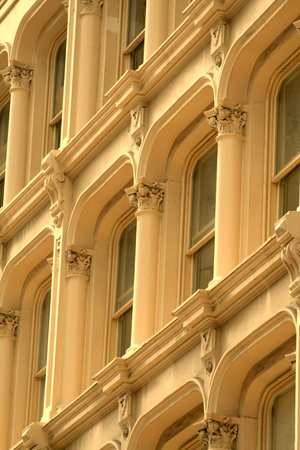 Details of historic building windows architecture in sepia tone