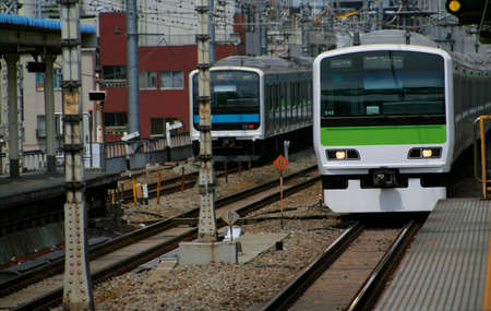 Local train between towns in Japanの写真素材
