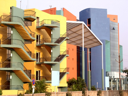 colourful office complex modern architecture in india      の写真素材