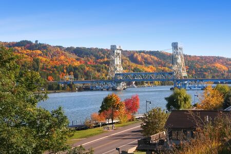 houghton vertical lift bridge in michigan upper peninsulaの写真素材