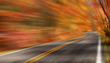 Fast motion through scenic autumn drive in Michiganの写真素材