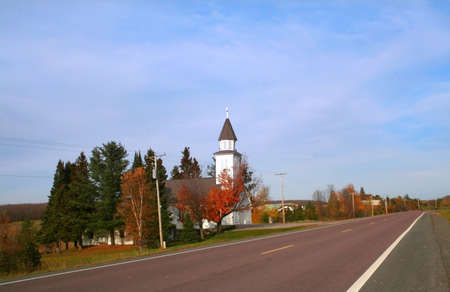 church on road side in michigan's upper peninsulaの写真素材