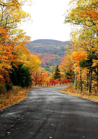 autumn on huron lake shore in michiganの写真素材