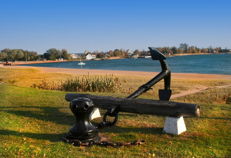 Anchor on superior lake shore on grandmariesの写真素材