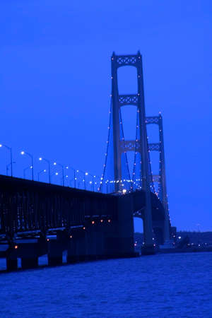Mackinac bridge is a longest bridge in USA shot in the night timeの写真素材