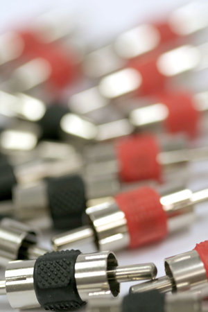 Shinny red and black colored electronic components 