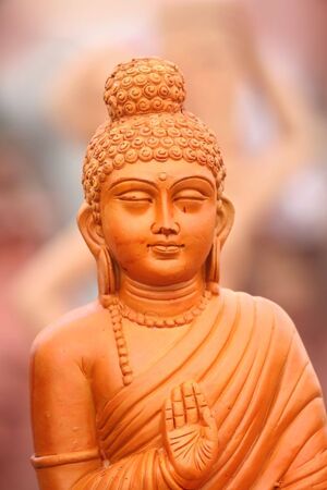 Carved Buddha statue close up shot taken in Indiaの写真素材