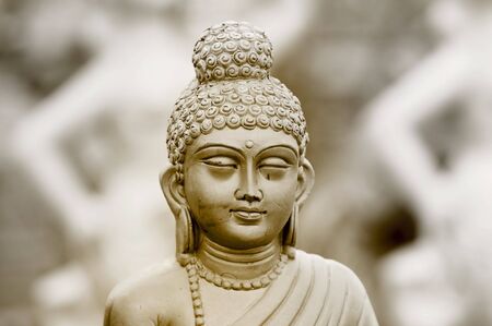 Carved Buddha statue close up shot taken in Indiaの写真素材