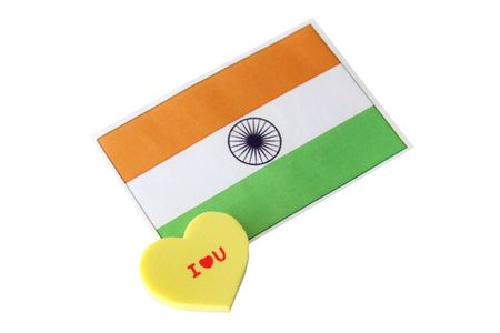 Indian flag with I love you  heart on white backgroundの写真素材