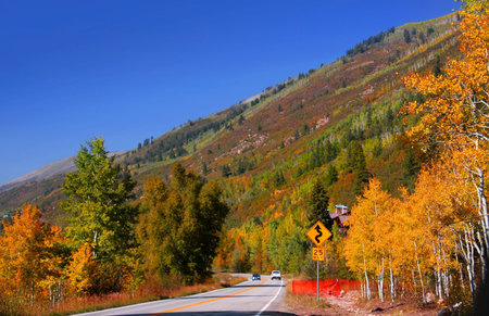 Scenic mountain drive near Aspen Coloradoの写真素材