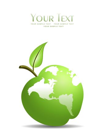 An illustration of green apple embedded in with the earthの写真素材