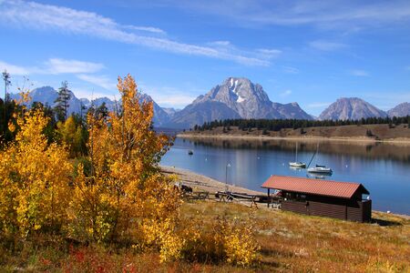 Grand tetons national park in autumnの写真素材