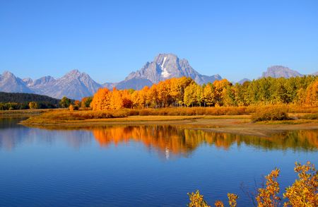 Grand tetons national park from Oxbow bendの写真素材