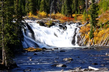 Lewis water falls in yellowstone national parkの写真素材