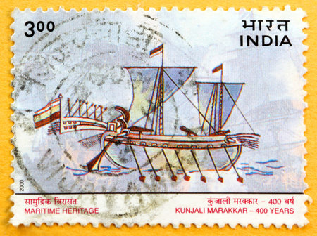 INDIA - CIRCA 2000: A stamp printed in India (present time India) shows Maritime Heritage, Kunjali...