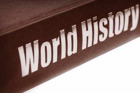antique world history book isolated on white backgroundの写真素材