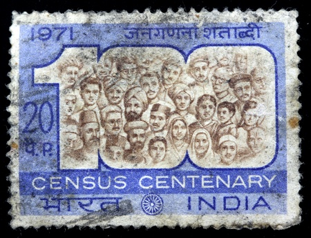 INDIA - CIRCA 1971: A stamp printed in INDIA (present time India) shows Census Centenary circa 1971の写真素材