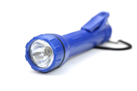 Blue color torch light isolated on white backgroundの写真素材